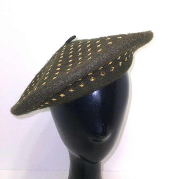 Accessories - Olive Green & Women's Gold Studded Beret Hat NWT